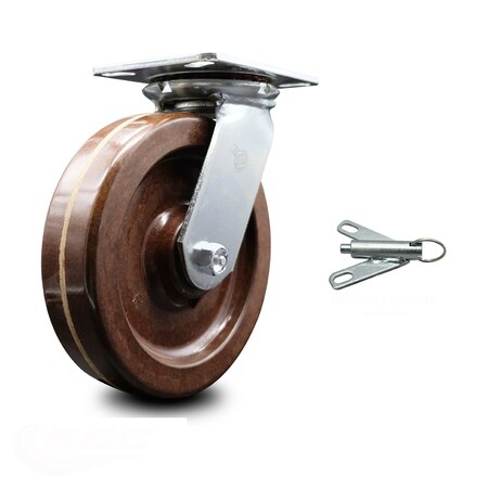 Service Caster 8 Inch Heavy Duty High Temp Phenolic Caster with Roller Bearing and Swivel Lock SCC-35S820-PHRHT-BSL